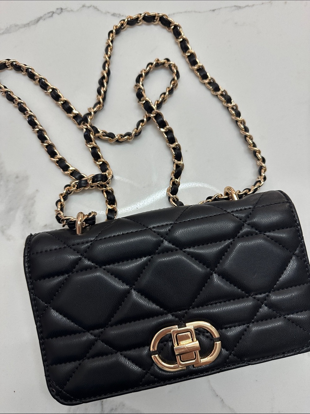 Aldo Black Quilted Crossbody with Gold Chain